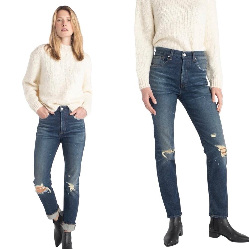 CQY Luxury Denim High Rise Straight Jeans 26 Distressed NEW Made in USA